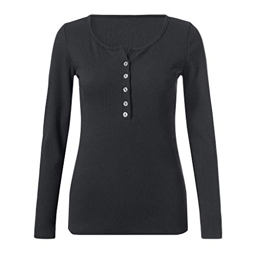 Rambling New Womens V Neck Henley Shirts Long Sleeve Ribbed Button Down Basic Tops Tees - Thumbnail 2