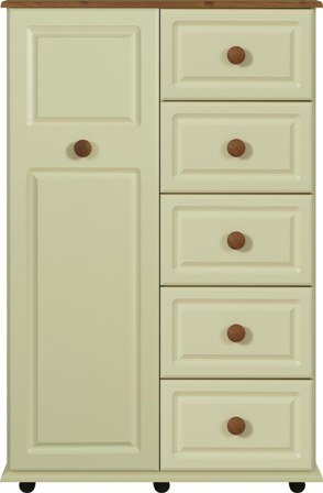 Cream Pine 5 Drawer Linen Cupboard Modern Ready Assembled Odessa