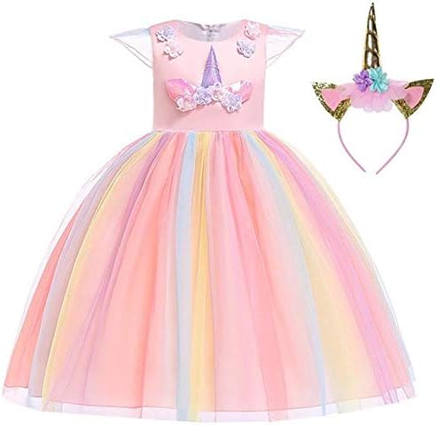 Beauenty Baby Girls Rainbow Unicorn Tutu Dress Princess Fancy Dress Birthday Pageant Party Dresses Girls Christmas Halloween Pony Dreams Princess for Baby Girls & Kids for 3-15 Y,With Headband