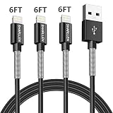iPhone Charger Cable SHARLLEN Spring iPhone Lightning Cable 6FT 3Pack Long iPhone Data Cable Wire USB Fast iPhone Charging Cord Compatible iPhone XS/MAX/XR/X/8/7/6/5/iPad/iPod(Black)