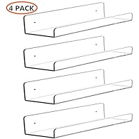 CY craft Clear Acrylic Floating Shelves Display Ledge, 5 MM Thick Wall Mounted Storage Shelf for Kitchen/Bathroom/Office,Invisible Kids Bookshelf and Spice Rack,15 Inch,Set of 4