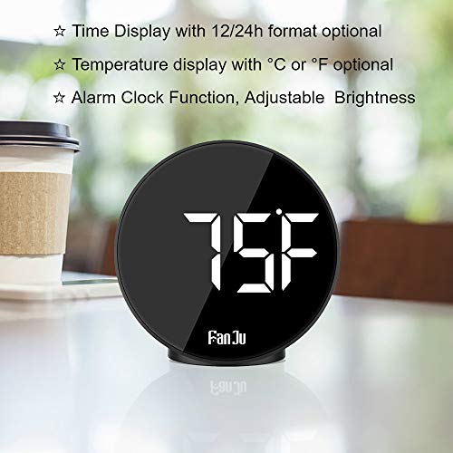 FanJu FJ3209 LED Digital Alarm Clock with Indoor Temperature, Adjustable Brightness Dimmer, Small Easy Setting Clock for Bedroom Desk Bedside