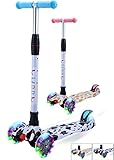 Yuppy Kick Scooter For Kids 3 Wheel Lean To Turn Adjustable Height PU ABEC-7 Light Up Wheels For 3-10 Year Old Milk