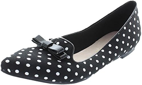 Restricted Women's Slip On Pointed Toe Polka Dot Bow Loafer Flat (8 B(M) US, Black)