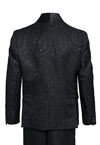 Boys Premium Paisley Patterned Shawl Lapel Tuxedos - Many Colors (12, Black on Black)