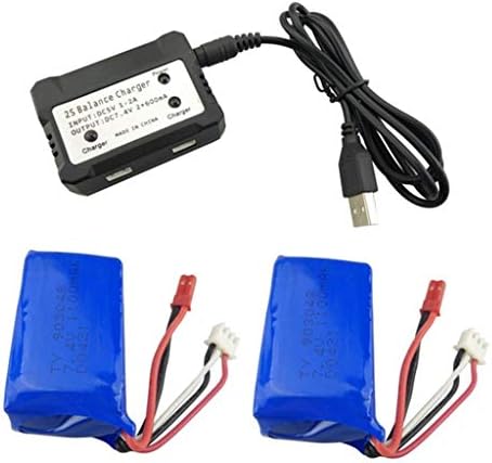 2PCS RC Battery with 2 in 1 Charger Cable, Mullue 7.4V 1100mah Battery Battery Replacement Battery Pack Compatible with WLtoys A949 A959 A969 A979 S989 V912 T23 T55