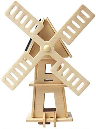 W120 DIY 3D Wooden Assembly Puzzle Solar Revolving Windmill