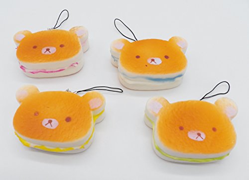4 Squishy Cute Rliakumma Bear Breakfast Dessert Waffles Charm Mascot Strap Set