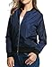 HOTOUCH Women Vintage Bomber Jacket Classic Zip up Biker Jacket Navy Blue L