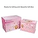 SONGMICS Ballerina Music Jewelry Box for Little Girls 3 Drawers Lovely Rabbit and Fox Pink UJMC004