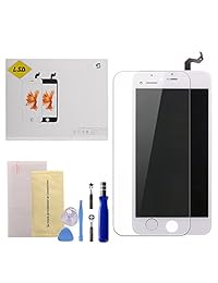 Pantalla de repuesto para iPhone 6 de 4,7 pulgadas, pantalla LCD negra y digitalizador de pantalla táctil de repuesto con kit de herramientas gratis y protector de pantalla de cristal profesional (6 negro), blanco (6Plus White)