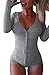 Moxeay V-Neck One Piece Bodysuit Long Sleeve Bodycon Rompers Large Gray
