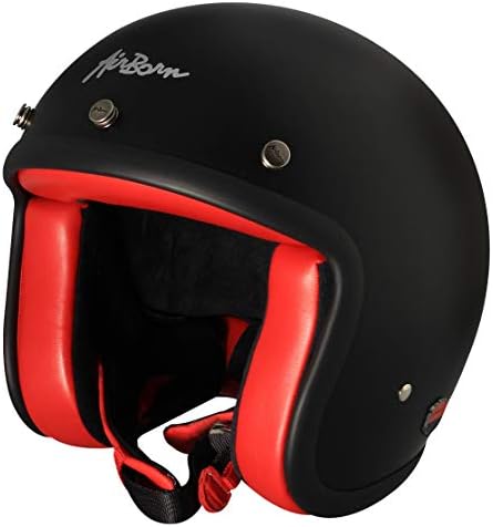 Airborn Jet Steve ab 11 Motorcycle Helmet Matt Black/Red Interior Size S