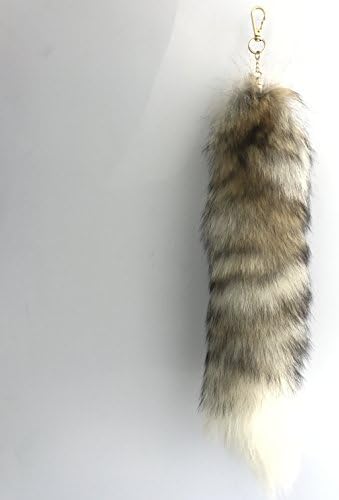 Natural Color Really Fur Tail Pendant Fluffy Fox Tail Fur Toy Handbag Accessories Key Chain Ring (Grass Fox(40cm))