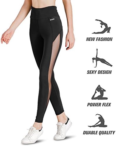 NIOFEI High Waist Inner Pocket Yoga Pants Tummy Control Workout Running Mesh Sexy Yoga Leggings