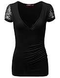 Doublju Women's Laced Short Sleeve Surplice Wrap T Shirts