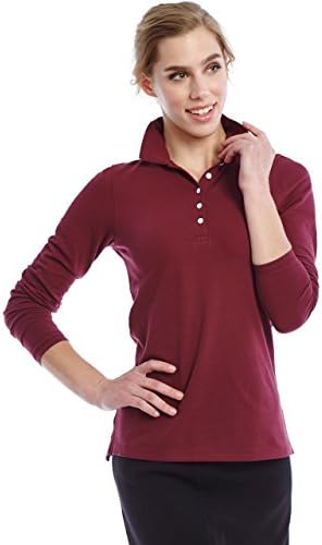 Women's Cotton Polo Shirt, Ladies Long Sleeves Top Collar T-Shirt, By Donatella (1X, Burdundy)
