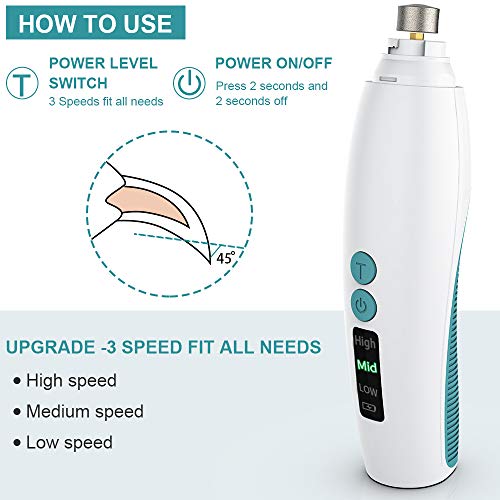 Dog Nail Grinder Electric Pet Nail Trimmer Clippers for Small Medium Large Breed Dog&Cat -Upgraded Professional 3-Speed Electric Recharging Animals Nail Grinder Gentle Painless Paws Grooming Smoothing - Thumbnail 4