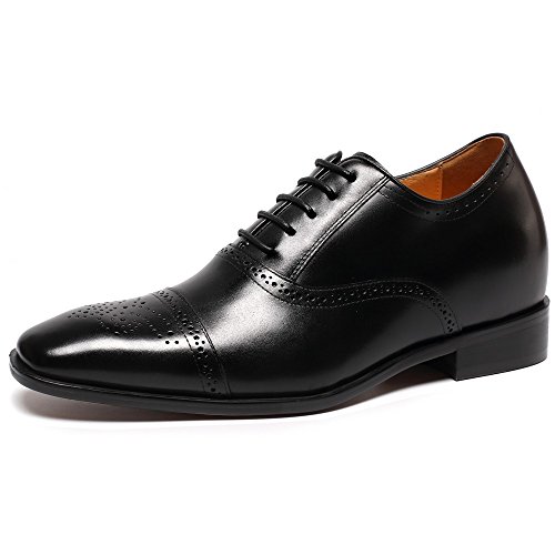 CHAMARIPA Height Increasing Elevator Shoes 2.76   Taller Men Wingtip Oxford Dress Shoes K6531-1 (11 D(M),Black)