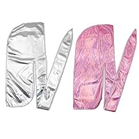 HADM Laser Holographic Deluxe Durags for Men/Womens Waves Cap,Extra Long-Tail Holographic Headwraps for 372 Waves