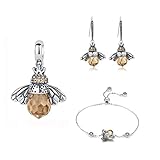 BAMOER 925 Sterling Silver Cute Bee Drop Earrings and Necklace Pendant Charm for Women Teen Girls Bee Jewelry Set