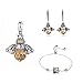 BAMOER 925 Sterling Silver Cute Bee Drop Earrings Necklace Pendant Charm Women Teen Girls Bee Jewelry Set