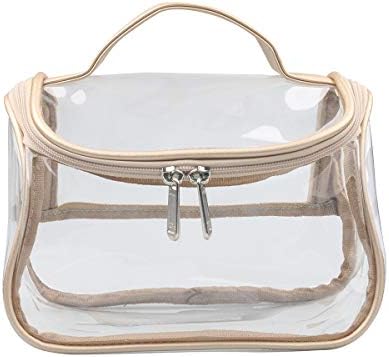 Heavy Duty Clear Cosmetic Bag Waterproof Transparent Travel Makeup Toiletry Organizer Bag (Gold) 2 Heavy Duty Clear Cosmetic Bag Waterproof Transparent Travel Makeup Toiletry Organizer Bag (Gold)