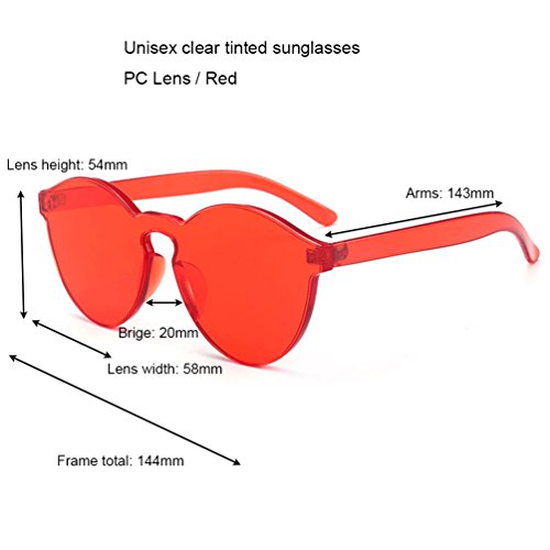 Armear Oversized One Piece Rimless Tinted Sunglasses Clear Colored Lenses (Red, 58)