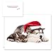 Christmas Cats Holiday Card Assortment Pack / 25 Seasonal Kitten Greeting Cards And Envelopes / 5 Sleeping Santa Animal Designs And Christmas Messages