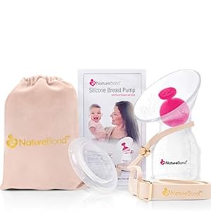 NatureBond Silicone Breast Pump with lid, Stopper, Strap, Pouch. Breastfeeding Essential Premium Set. 3.4oz 100ml