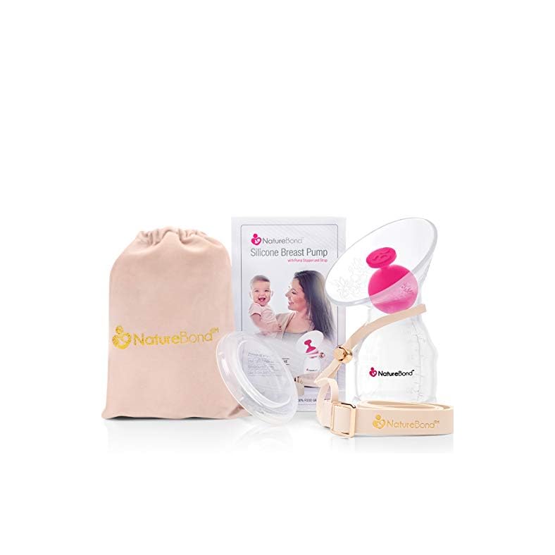NatureBond Silicone Breast Pump with lid, Stopper, Strap, Pouch. Breastfeeding Essential Premium Set. 3.4oz 100ml