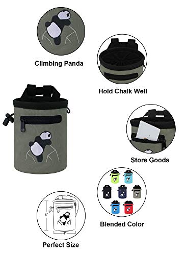 AMC Rock Climbing Panda Compact Chalk Bag with Adjustable Belt, Gray