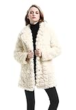 JOLLYCHIC Women's Embossed Mid Length Winter Warm Faux Fur Coat Jacket Large