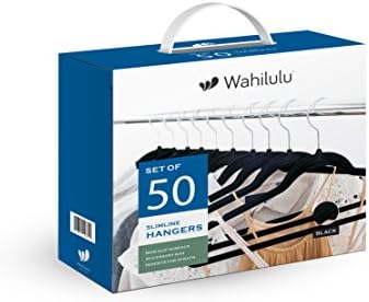 Premium Velvet Clothes Hanger Set By Wahilulu - 50 PK Ultra Thin No Slip Coat Hangers - Ultra Strong &amp; Heavy Duty - Stainless Metallic Hooks - Suitable For Home &amp; Retail Commercial Use (Black)