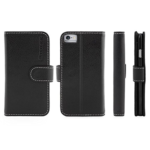 Iphone 6 and 6s case, snugg black leather flip case [ca…