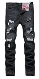 NITAGUT Men's Ripped Slim Fit Tapered Leg Jeans Smoke Black-US 34