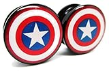 Captain America Classic Shield Ear Plugs - Acrylic Screw-On - New - 8 Sizes - The Avengers - Pair