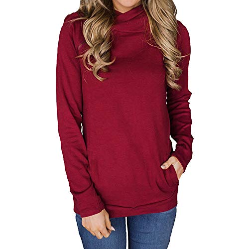 Makeupstore Sweatshirt for Women Sale,Women Long Sleeve Solid Sweatshirt Pullover Tops Casual Blouse Sweatshirt,Women's Activewear,red,M