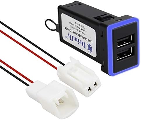 Drimfly Smart Quick Charging 3.1A Dual USB Charger Power Socket with Blue LED Fuse 4 Feet Wiring for Toyota