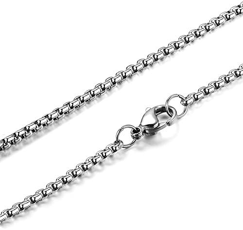 TTVOVO Womens Mens 3MM Wide 316L Stainless Steel Rolo Curb Cable Wheat Square Beads Box DIY Chain Link Necklace for Pendant Men/Women Jewelry - 20"