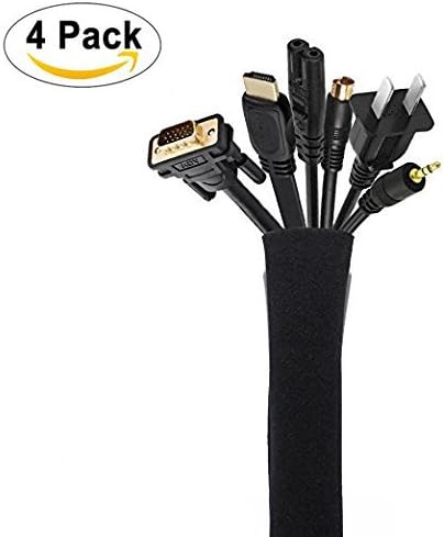 Cable Management Sleeve, Cord Management System for TV / Computer / Home Entertainment, 19 - 20 inch Flexible Cable Sleeve Wrap Cover Organizer, 4 Piece - Black