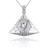 Claddagh Gold .925 Sterling Silver Pyramid Ancient Egyptian Pharaoh King Tut (Tutankhamun) Face Pendant Necklace - Choose Pendant Only or Necklace w/ 16”-22” Chain