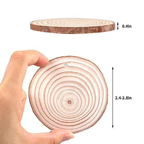 SGRZDQ Unfinished Natural Craft Christmas Ornamengts DIY Crafts, 30 Pcs 2.8-3.1 inches Unfinished Craft Wood kit Predrilled with Hole Wooden Circles(7-8 cm)