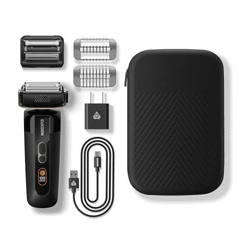 MANSCAPED® The Chairman™ PRO Men’s Electric Foil Face Shaver - Two Interchangeable Blade Heads, SkinSafe® Four-Blade Foil & Stubble Trimmer, USB-C Wireless Compatible Charging, Gentle on Neck
