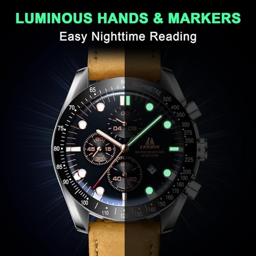 LN LENQIN Mens Watches Leather Watch Analog Quartz Watches for Men 30M Waterproof Men's Wrist Watches Luminous Luxury Fashion Business Casual Watches with Date