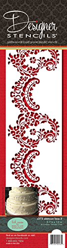 Designer Stencils C373 Alencon Lace Bottom Tier Cake Stencil, Beige/semi-transparent