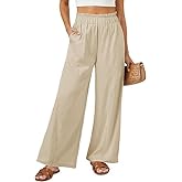 SEMARO Womens Casual Linen Feel Wide Leg Pants High Waist Palazzo Flowy Trousers Beach Vacation Outfits 2025
