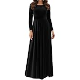 ACWUMU Women’s Velvet Maxi Dress Long Sleeve Crew Neck Vintage Solid Elegant Evening Cocktail Holiday Dresses
