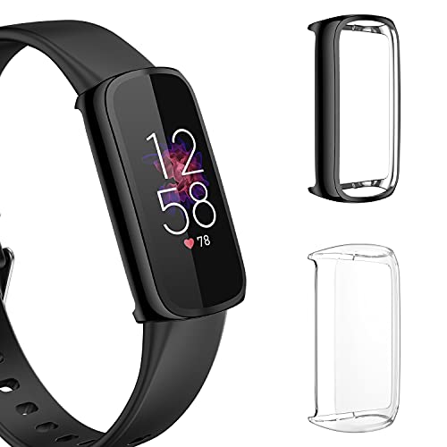 Mixblu 2-Pack Screen Protector Case Compatible with Fitbit Luxe,Protective Shield Cover Bumper,Screen Saver Guard Accessories for Luxe Smartwatch(Black, Clear)
