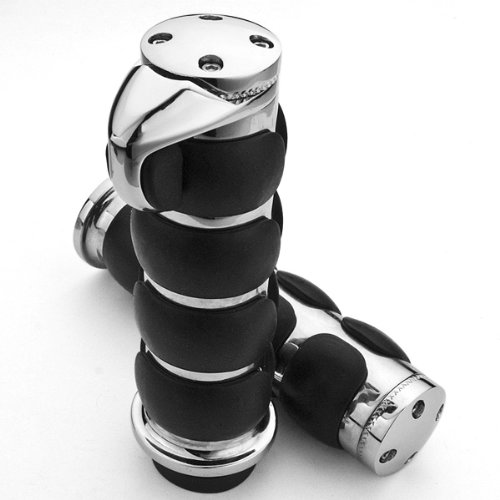 Chrome Billet Aluminum Bar End Cap Black Soft Gel Rubber Hand Grips W/ Palm Rest Fits Custom Motorcylce 7/8" Handlebar (Pair) (9300663578504)